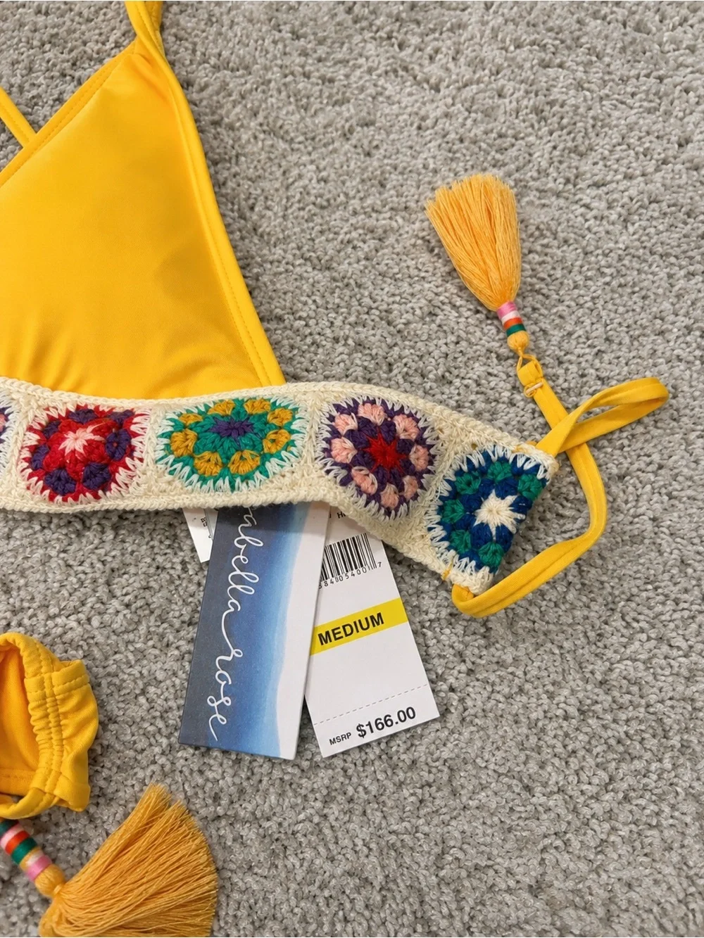Yellow Crochet-Trim Triangle Bikini Set